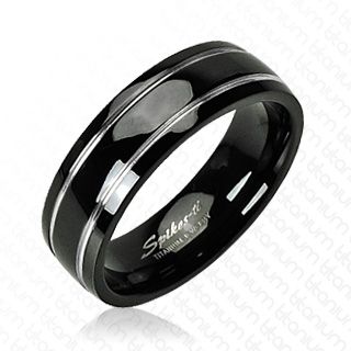 Titaanisormus - Two Stripes Onyx Colored